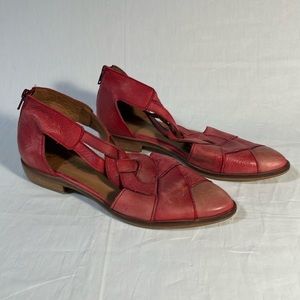 Free People Wanderlust Woven Red Leather Flats Point Toe Shoes